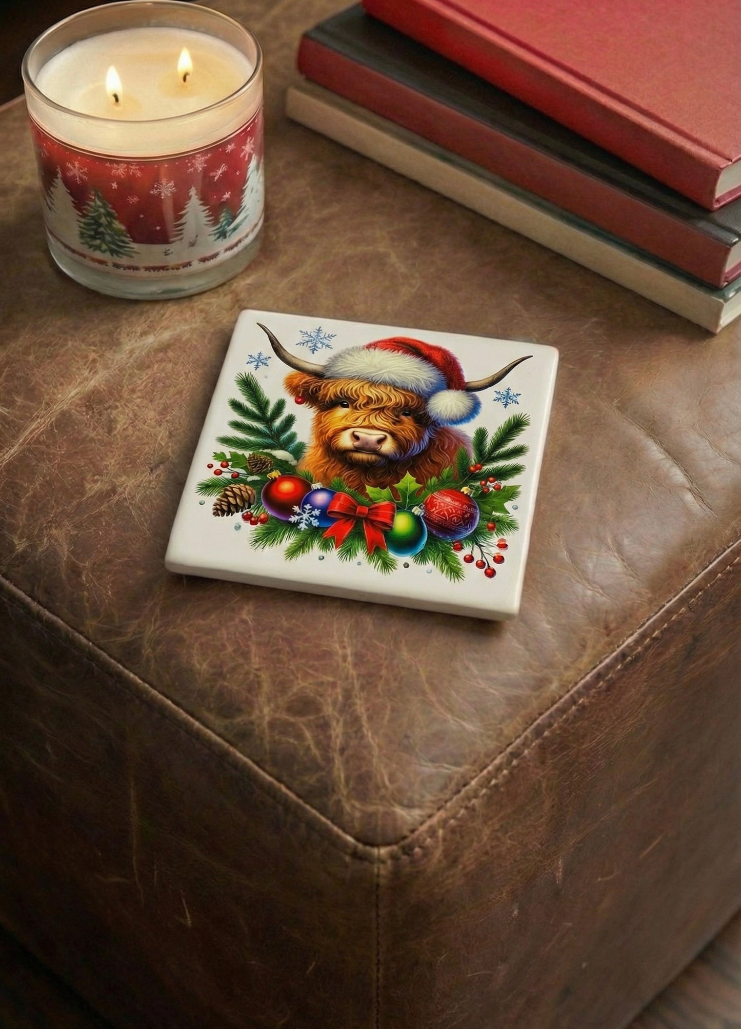 Texas Christmas Ceramic Coaster Set