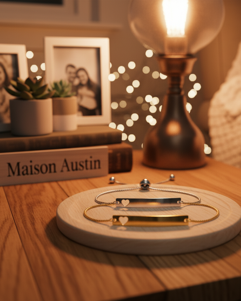 Personalized Heart Cutout Bar Bolo Bracelet