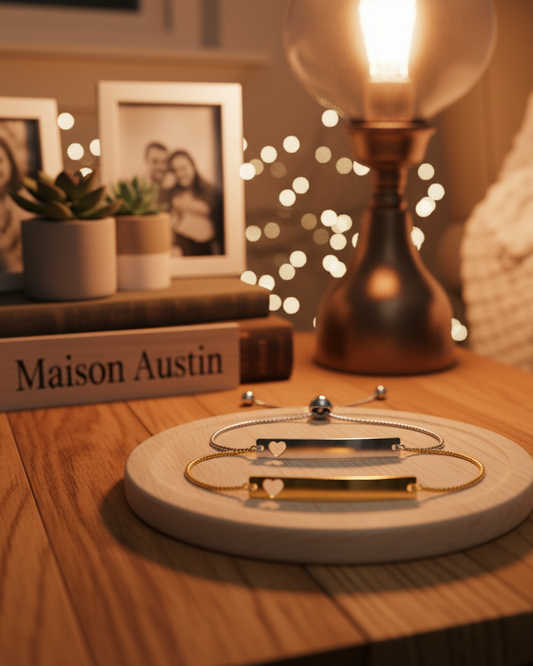 Personalized Heart Cutout Bar Bolo Bracelet