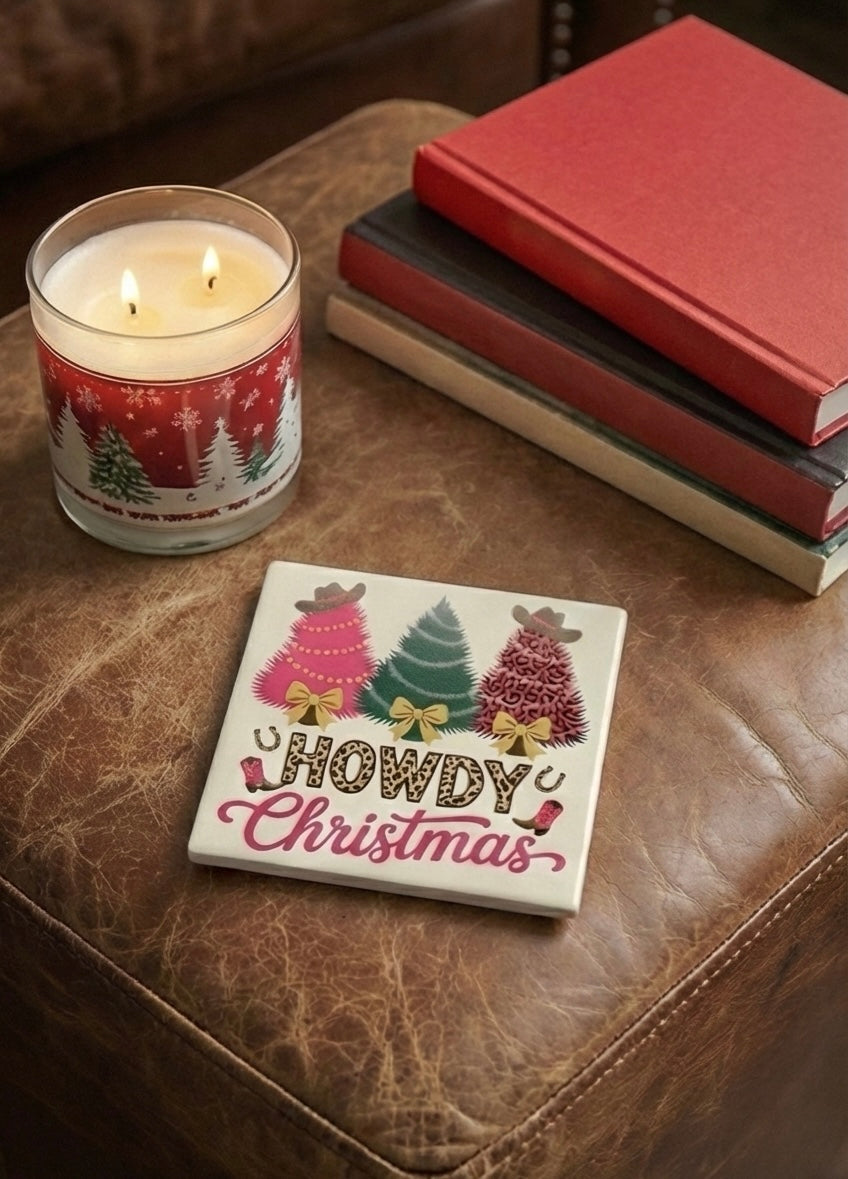 Texas Christmas Ceramic Coaster Set
