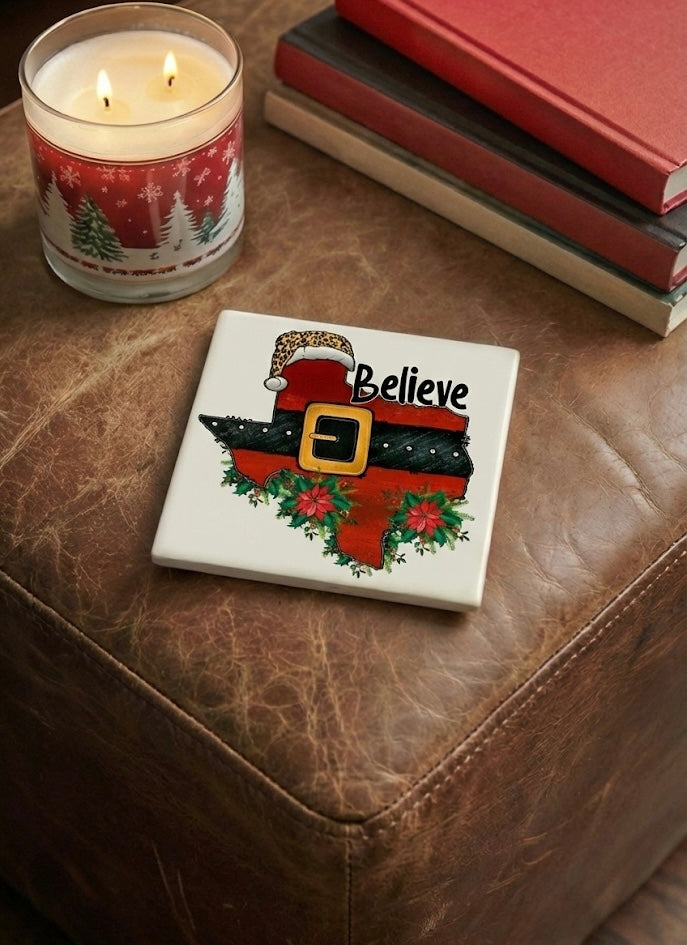 Texas Christmas Ceramic Coaster Set